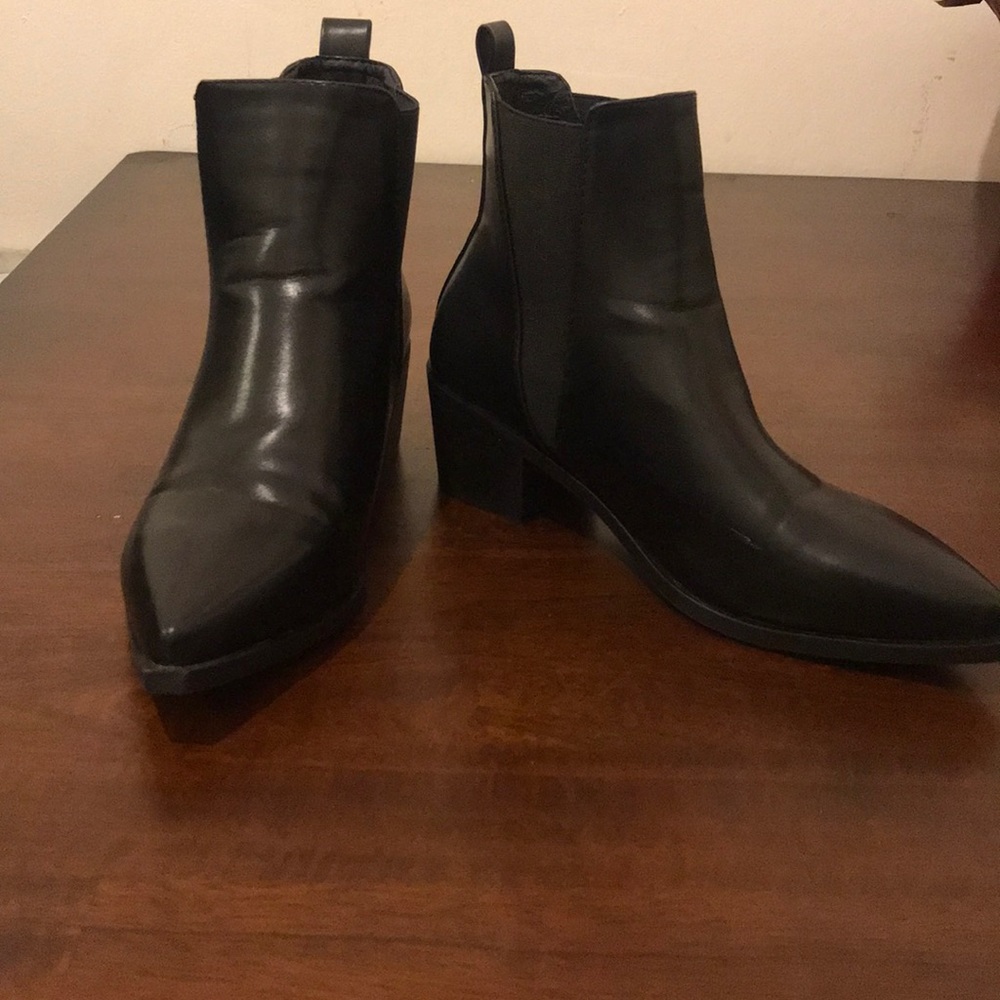 Black Faux Leather Pointed Booties